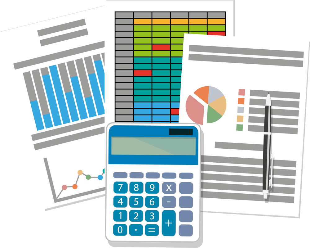 Financial Reports, Calculator and Pen